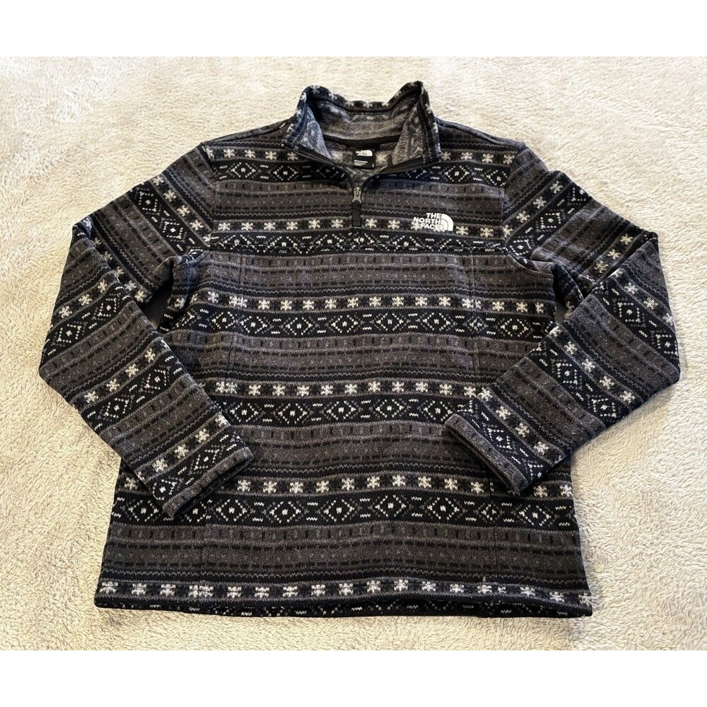The North Face Sweater Mens Large Gray Fair Isle Fleece 1/4 Zip Pullover Top